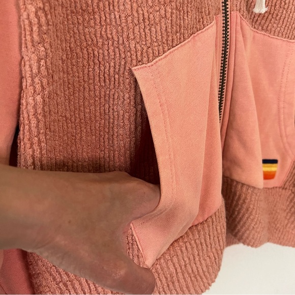 POL NWT Boho Granny Square Crochet Oversized Zip Hoodie L Vintage Wash Peach - Picture 10 of 16